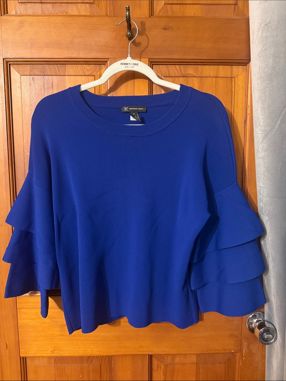 INC International Concepts Cobalt Blue Ruffle Sleeve Sweater